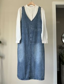 Women's Denim Jumper Overall Loose Pinafore Dress
