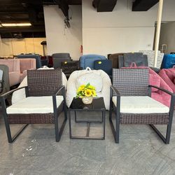 🔥Set of 3🔥Outdoor Patio Furniture Set, Patio Bistro Set Wicker Conversation Set, Modern Rattan Chair with Glass Coffee Table for Backyard, Porches, 