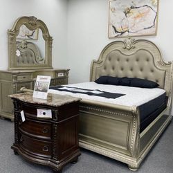 Traditional Style, European Style Silver Finish Sleigh Bedroom Set 