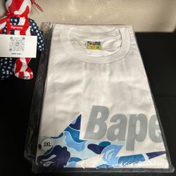 Bape White Tee With Blue Bape Star