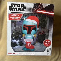 Gemmy Christmas Airblown Inflatable Inflatable Boba Fett with Stocking, 4 ft Tall, Green