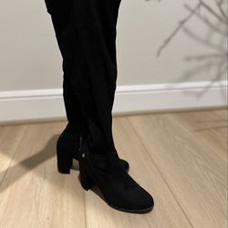 Black knee high boots with block heel