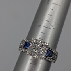 14kt White Gold, 1.50ct Diamond, & Sapphire Ring Size 10