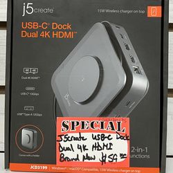J5 Create USB-C Dock Dual 4K HDMI Brand New 