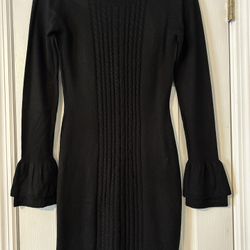 I.N. Sweater Dress Womens Small Long Sleeve Ribbed-Knit Black With Bell Sleeves