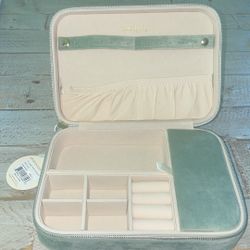 SPARTINA VELVET JEWELRY TRAVEL CASE XL DUSTY BLUE