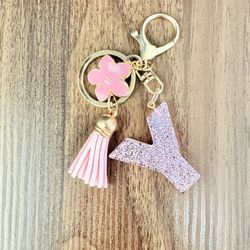 Pink Glitter Keychain Letter Y