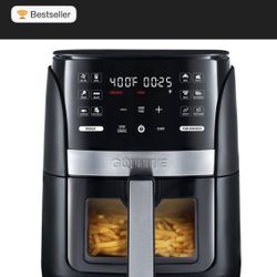 Gourmia 6qt Digital Window Air Fryer with 12 Presets & Guided Cooking Black: Stainless Steel,