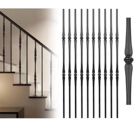 (Brand New in Box)  10-Pack Iron Balusters for Staircase,Hollow Premium Spoon Stair Balusters,Satin Black Balusters for Staircase Interior,5/8" Round 