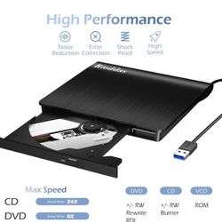 NEW! Rioddas External CD/DVD Drive for Laptop USB 3.0 CD/DVD Player Portable +/-RW Burner CD ROM Reader Rewriter Writer Disk Duplicator (See Details)