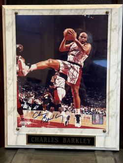 Charles Barkley Signed & Framed Houston Rockets Photo COA Authentic NBA holographic product sticker