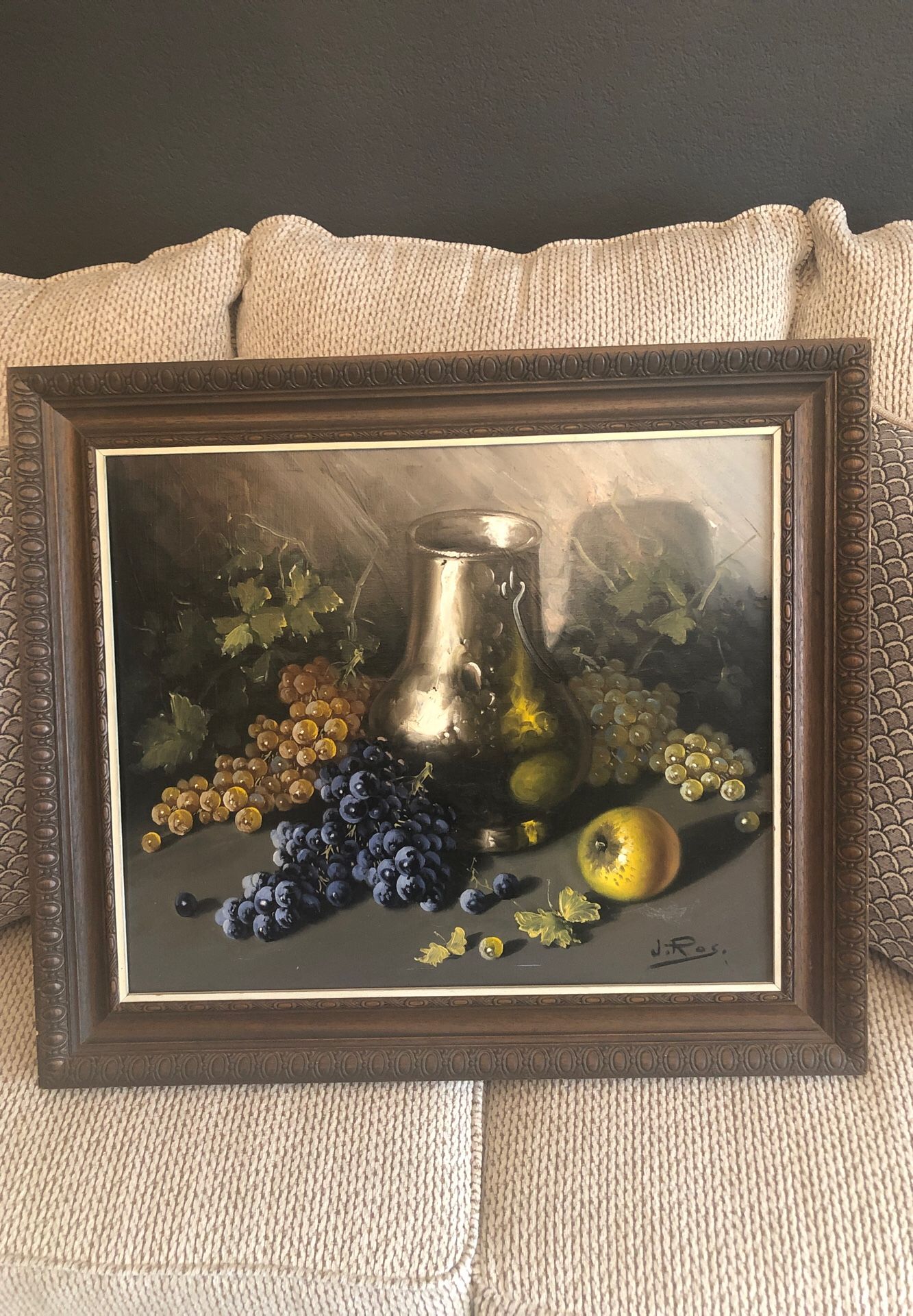 Artist J. Ros canvas fruit painting
