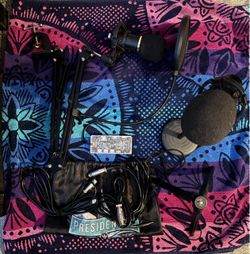 Various microphones, stands and accessories