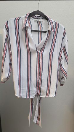 Forever 21 Lightweight Pullover Striped Blouse Tie Back Top Size Medium
