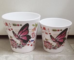 Sale!!Set of 2 Ceramic Pot with Flowered and Butterfly Design Free hole drilling
