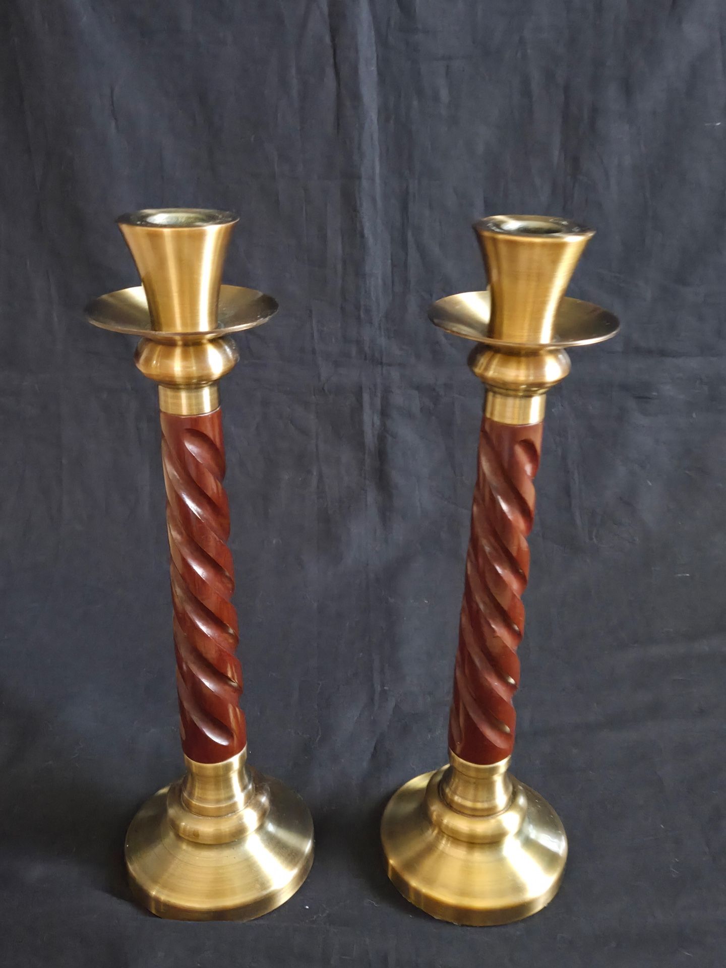 Vintage Metal & Twisted Wood Candle Holders 15"x4.25" each LG Candlestick 2003 