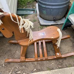 EDDY BOWER WOODEN CARVED ROCKING HORSE