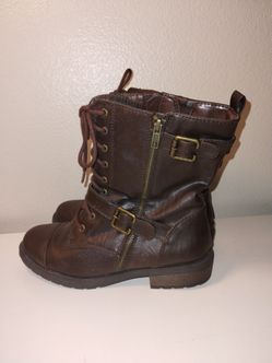 Women's Mid Calf Boots Side Zipper Faux Leather Combat Boots Riding Boots Sz 8