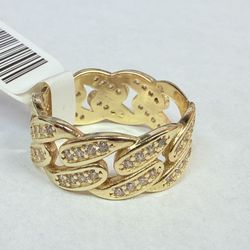 14K Gold & CZs Curb Link Ring