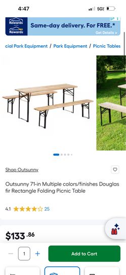Costway 70’’ Rectangle 3 piece folding picnic table with benches