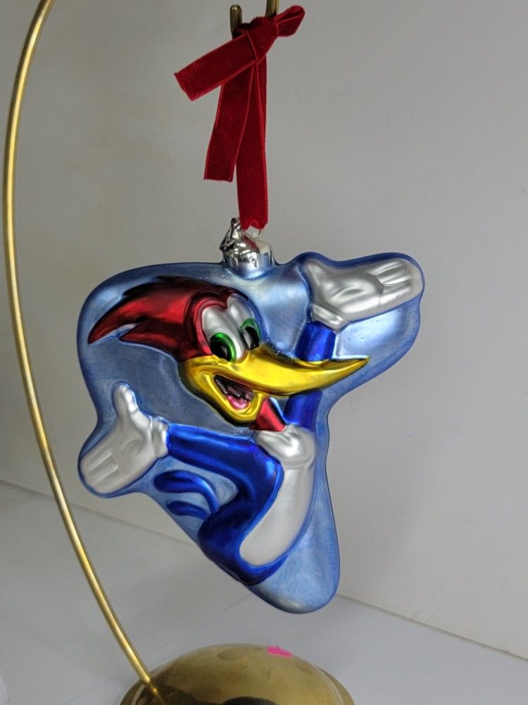 Rare Large  WOODY WOODPECKER Collectable Blown Glass Christmas Ornament 7x6 