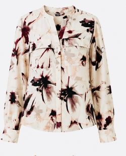 Women’s Fall Leaf Print Blouse – Long Sleeve Button-Up Collared Top