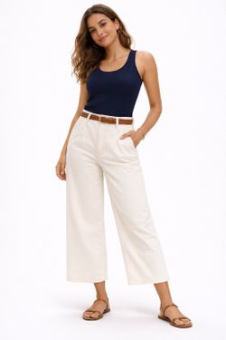 Ella Moss Women’s Wide Leg Crop Pants White High-Rise Cotton Jeans Size 4 New