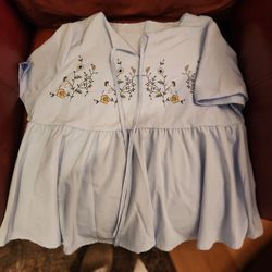 Light Blue Floral Embroidered Peplum Top XL