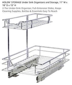 HOLDN’ STORAGE Under Sink Organizers and Storage, 11" W x 18" D x 15" H 2-Tier Under-Sink Organizer, Full-Extension Slides, Keeps Cleaning Supplies, B