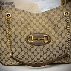 GUCCI  HORSEBIT GG LARGE BROWN TOTE/SHOULDER BAG