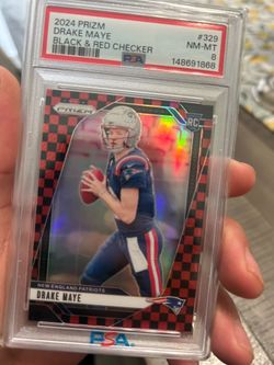 2024 Panini Prizm Black & Red Checker Rookie Drake Maye #329 PSA 8 Patriots