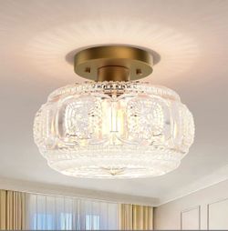 Brass and Crystal Glass Flush Mount Ceiling Light