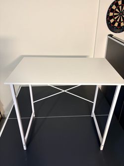 White Compact Desk with Metal Frame