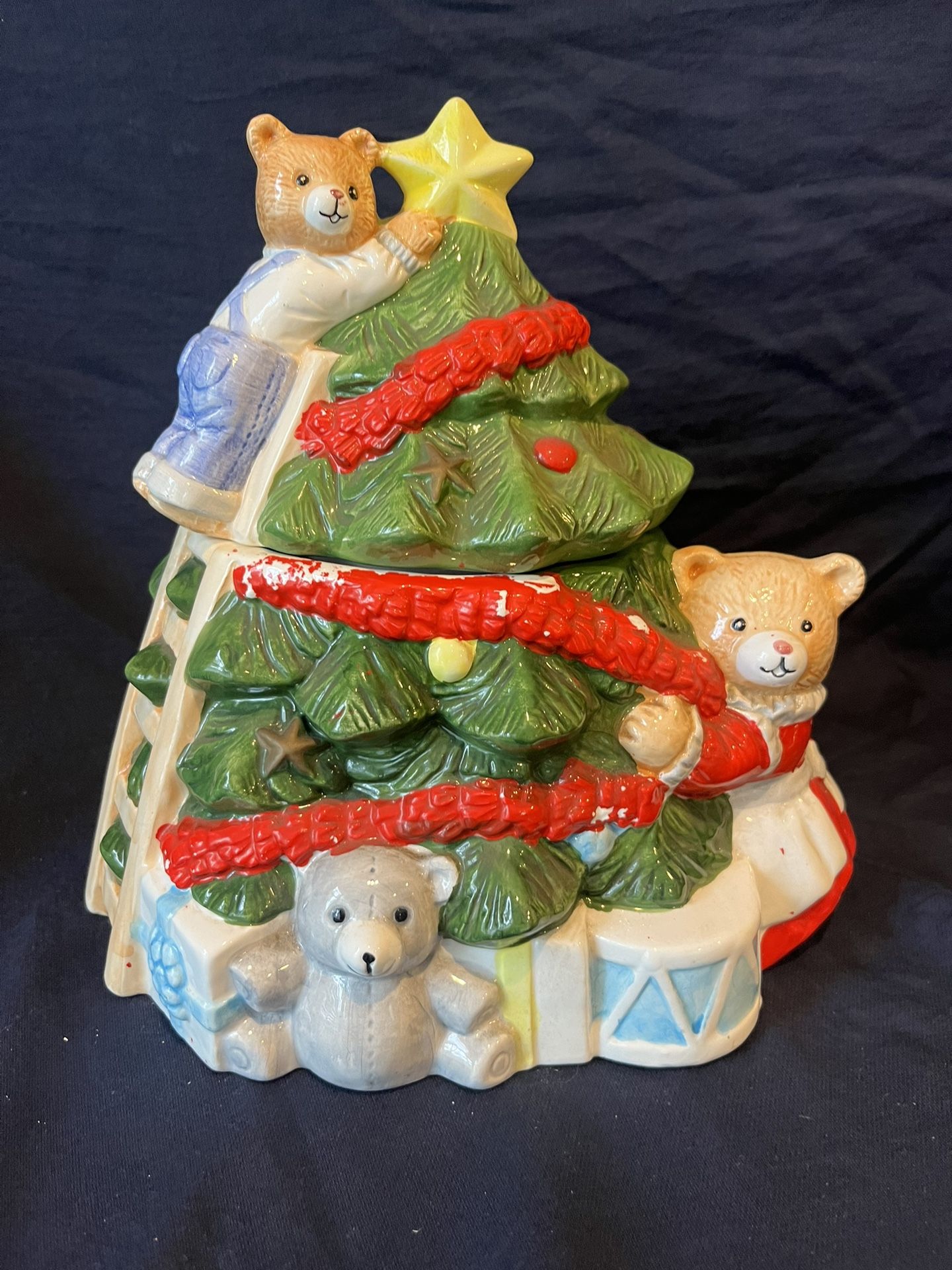Vintage OCI Omnibus Fitz & Floyd Christmas Tree Cookie Jar Bears