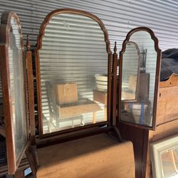 Antique three mirror folding stand