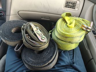 Tow straps and 1 ratchet strap