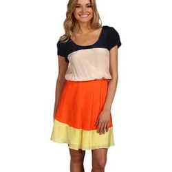 new $206 Julie Dillon 100% Silk Orange, Yellow, Black Dress - 0