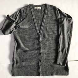 Anne Taylor Loft Gray Silver V-neck Knit Button Cardigan (Medium) 