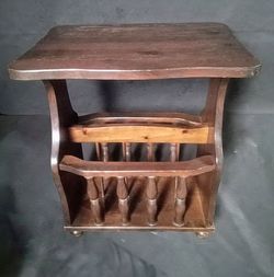 Wooden End Table with Magazine Rack Solid Wood
