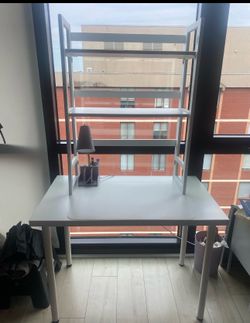 Desk with hutch from IKEA & The Container Store