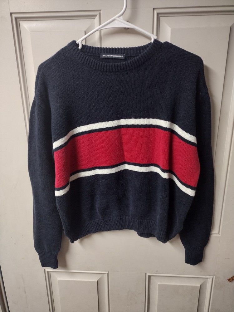 Brandy Melville O/S One Size Blue Red Stripe Chunky Knit Academic Pullover Y2K