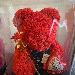 Bear Eternal Rose Large With Free Crystal Rose And Mini Balloon Perfect For Valentines Day 