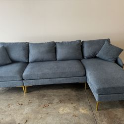 Blue L Shaped Sofa. 