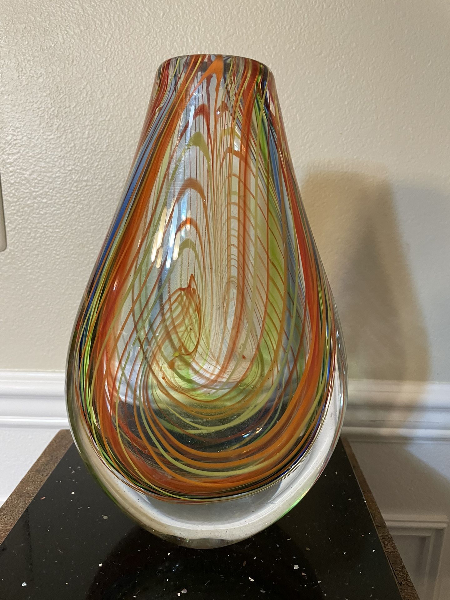 Mid - Century Hand -Blown Art Glass Vase Multi-Color 11.5”T