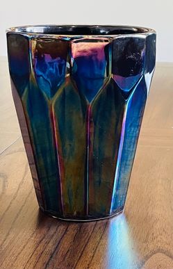 6" Iridescent Faceted Vase Rainbow Luster Black Geometric Modern Decor