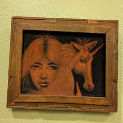 Unicorn Velvet Crying Painting Mid Century