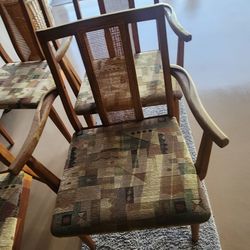 6 Vintage Teak Wood Chairs 2 With Armrests 