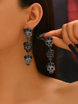 Gothic triple-skull dangle earrings
