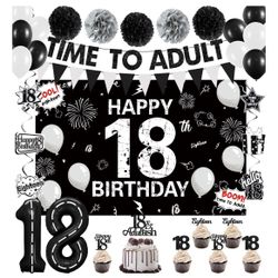 Holkcog Decoraciones de Cumpleaños 18 para Niñas y Niños, Bandera de Fiesta de 18 Años para Adultos, Tarta de Cumpleaños 18, Regalos de Cumpleaños 18 