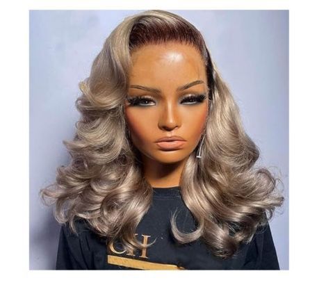 Silver Ash Blonde Human Hair Lace Wig 14-16 Inches Pre-Layered and Styled